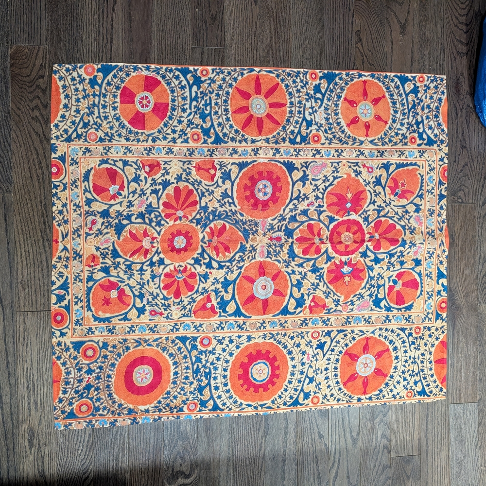 Society6 Vibrant Orange and Blue Floral Tapestry